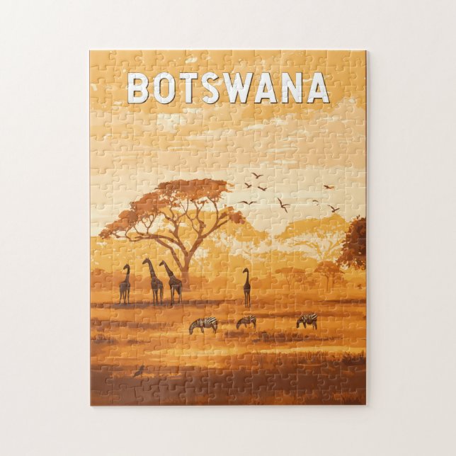 Botswana Illustration Travel Art Vintage Pussel (Vertikal)