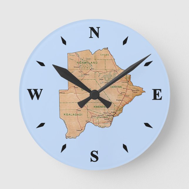 Botswana Karta Clock Rund Klocka (Framsida)