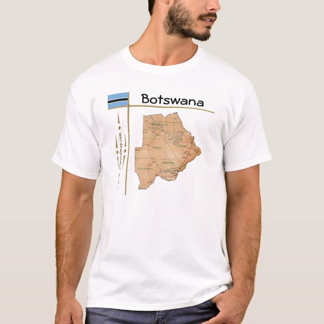 Botswana Karta + Flagga + Rubrik T-Shirt (Framsida)