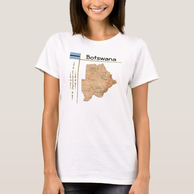 Botswana Karta + Flagga + Titel T-Shirt (Framsida)