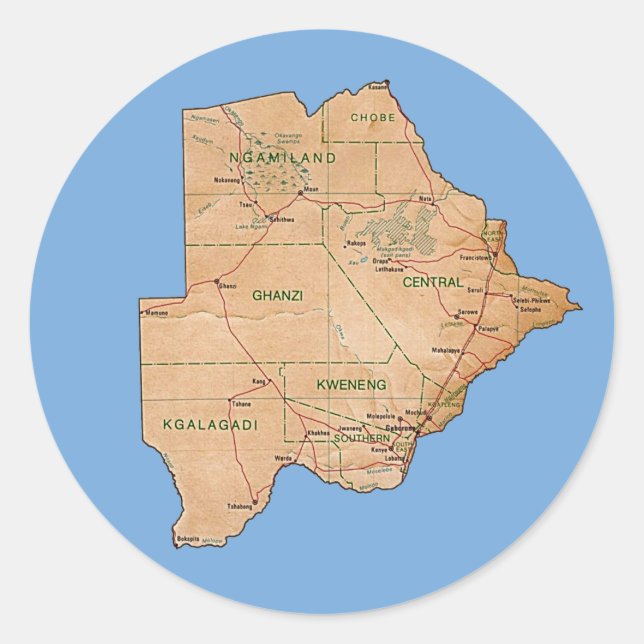 Botswana Kartklistickare Runt Klistermärke (Framsida)