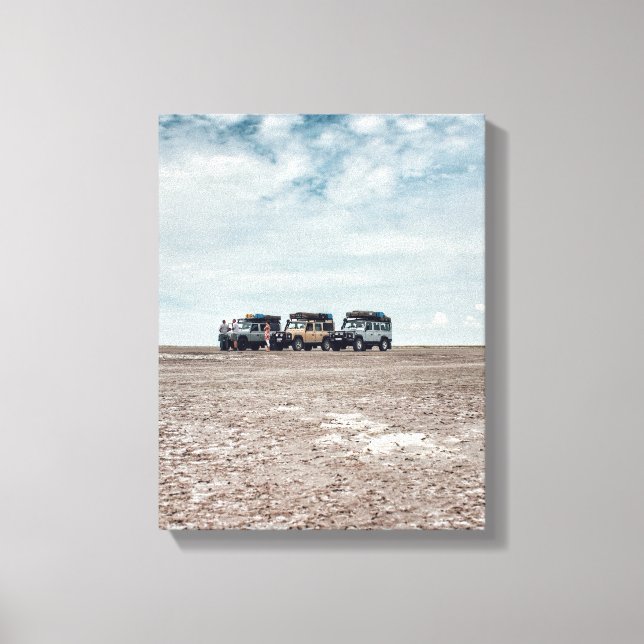 Botswana Makgadikgadi Salt Pans Car 4x4-bilar Canvastryck (Framsida)