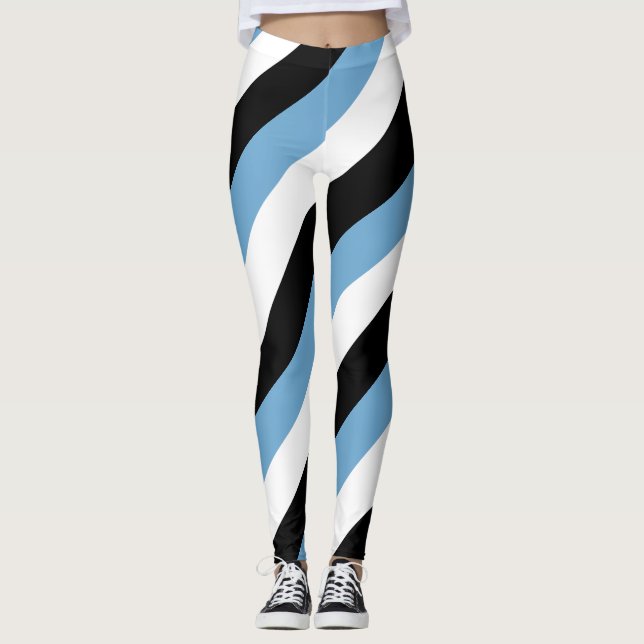 Botswana National Flagga Färg Diagonal Stripe Leggings (Framsida)