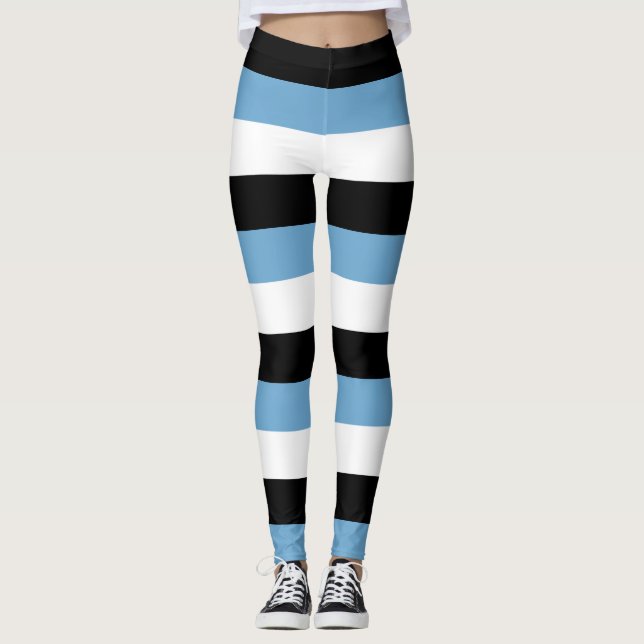 Botswana National Flagga Färg Vågrät Stripe Leggings (Framsida)
