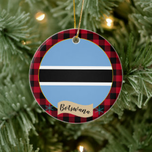 Botswana, Red buffalo plaid & Botswana Flagga Julgransprydnad Keramik