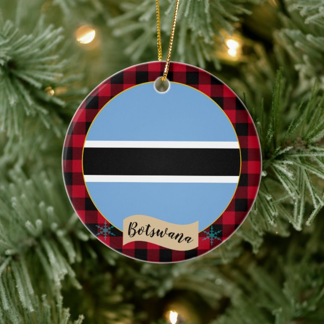 Botswana, Red buffalo plaid & Botswana Flagga Julgransprydnad Keramik (Träd)