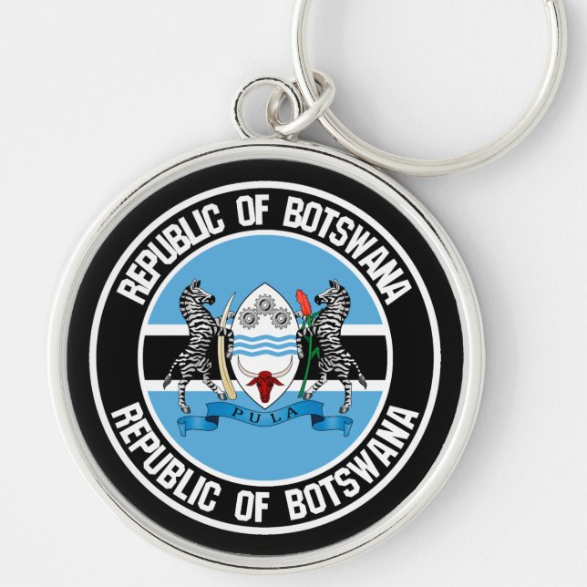 Botswana Round Emblem Rund Silverfärgad Nyckelring (Framsidan)