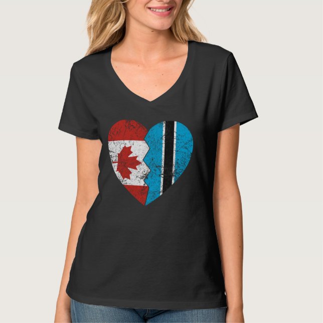 Botswanan Canadian Flaggor Heart Canada Botswana R T Shirt (Framsida)