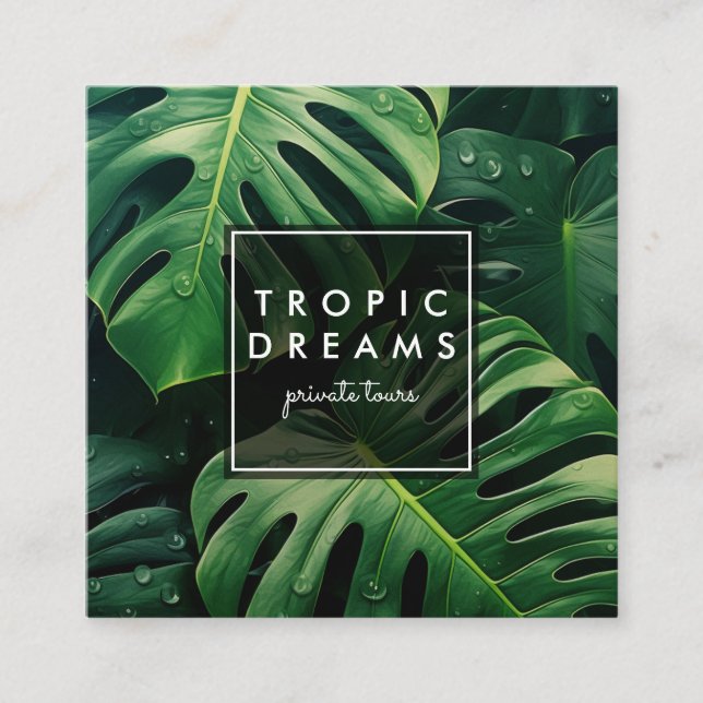 Bottaniskt trädgårdsfoto från Krage Monstera Löv Fyrkantigt Visitkort (Framsida)