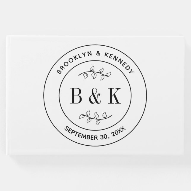 Bottendesign Blommig Rolig Monogram Bröllop Par Na Gästböcker (Framsida)