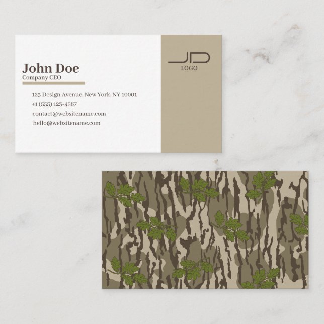 Bottenland camouflage ekträd blad mönster visitkort (Fram/baksida)