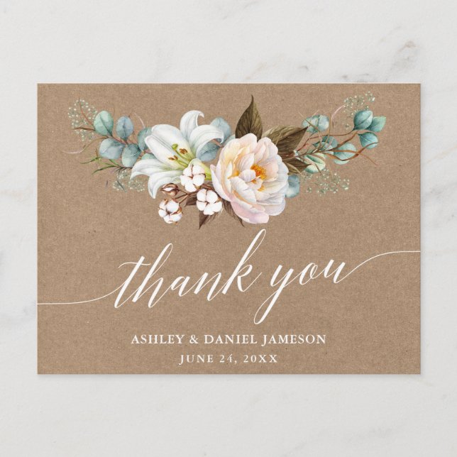 Bottenskaplig blomster kalligrafi vigsel kraft tac vykort (Framsida)