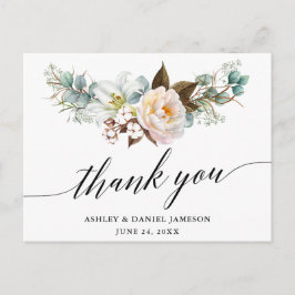 Bottenskick floristisk kalligrafi bröllop tack vykort