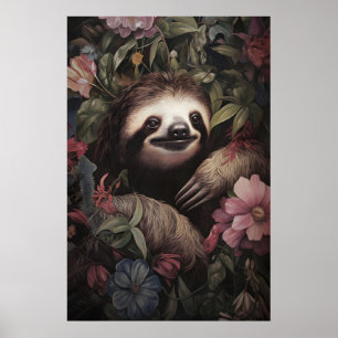 Bottenskt Lutfotryck, Mörk Akademisk Blomma Poster