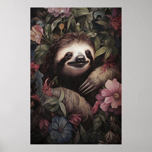 Bottenskt Lutfotryck, Mörk Akademisk Blomma Poster (Framsidan)