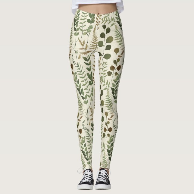 Bottentryckta blad Mönster – Ferntryck Leggings (Framsida)