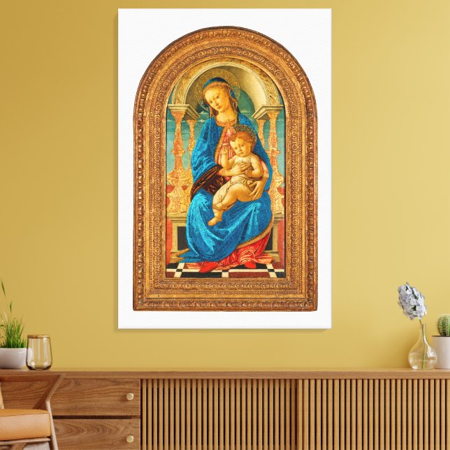 Botticelli (1445-1510) Madonna & Child Enthroned Canvastryck (Insitu (Vardagsrum))