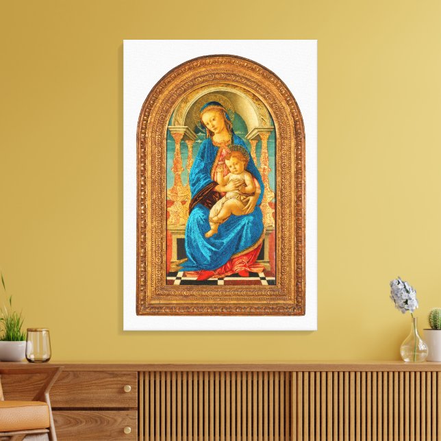 Botticelli (1445-1510) Madonna & Child Enthroned Canvastryck (Insitu (Vardagsrum))