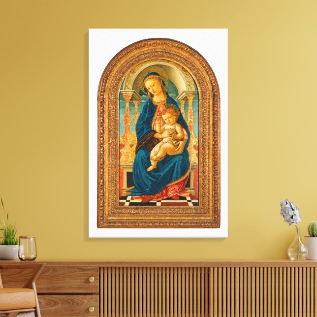 Botticelli (1445-1510) Madonna & Child Enthroned Canvastryck (Insitu (Vardagsrum))