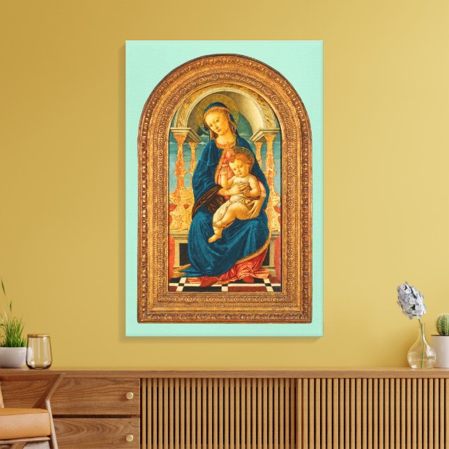 Botticelli (1445-1510) Madonna & Child Enthroned Canvastryck (Insitu (Vardagsrum))