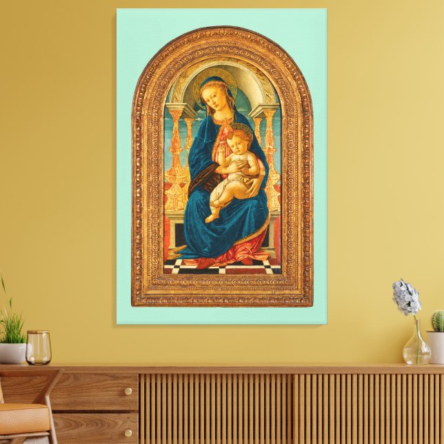 Botticelli (1445-1510) Madonna & Child Enthroned Canvastryck (Insitu (Vardagsrum))