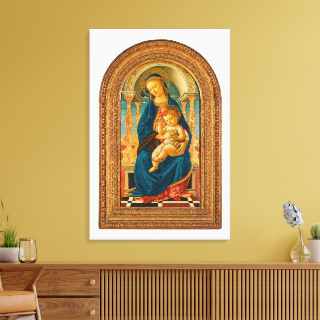 Botticelli (1445-1510) Madonna & Child Enthroned Canvastryck (Insitu (Vardagsrum))