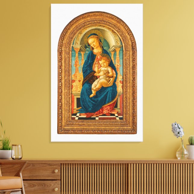 Botticelli (1445-1510) Madonna & Child Enthroned Canvastryck (Insitu (Vardagsrum))