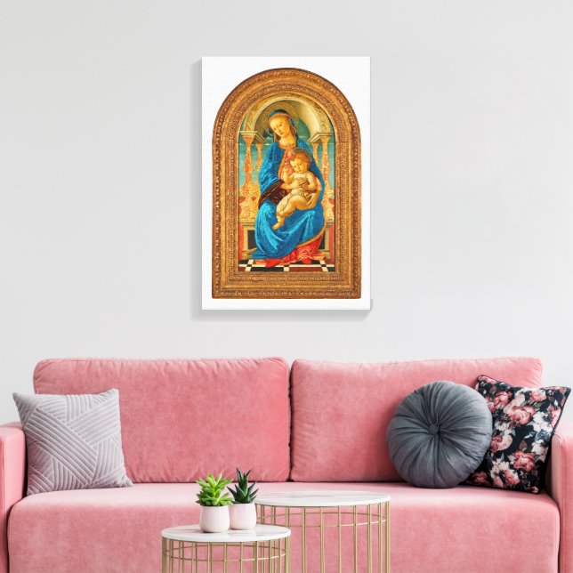 Botticelli (1445-1510) Madonna & Child Enthroned Canvastryck (Insitu (Vardagsrum))