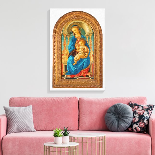 Botticelli (1445-1510) Madonna & Child Enthroned Canvastryck (Insitu (Vardagsrum))