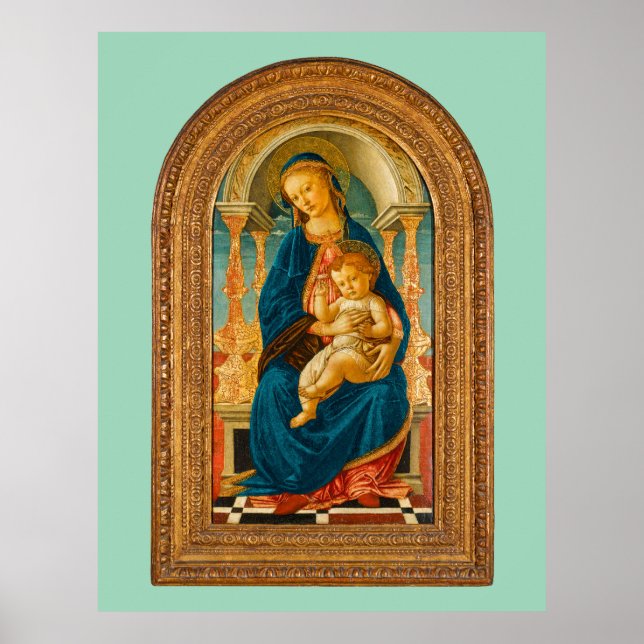 Botticelli (1445-1510) Madonna & Child Enthroned Poster (Framsidan)