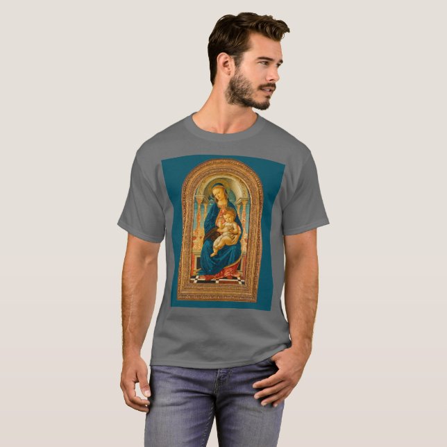 Botticelli (1445-1510) Madonna & Child Enthroned T Shirt (Hel framsida)