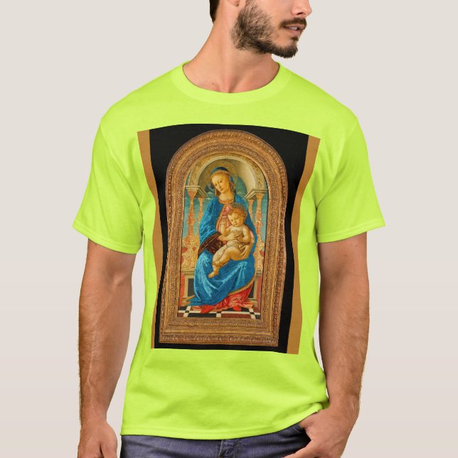 Botticelli (1445-1510) Madonna & Child Enthroned T Shirt (Framsida)