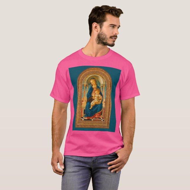 Botticelli (1445-1510) Madonna & Child Enthroned T Shirt (Hel framsida)