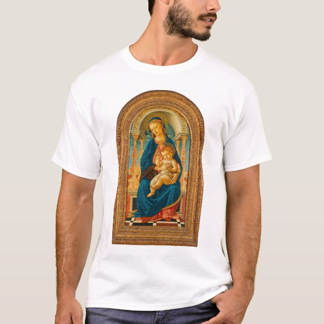 Botticelli (1445-1510) Madonna & Child Enthroned T Shirt (Framsida)