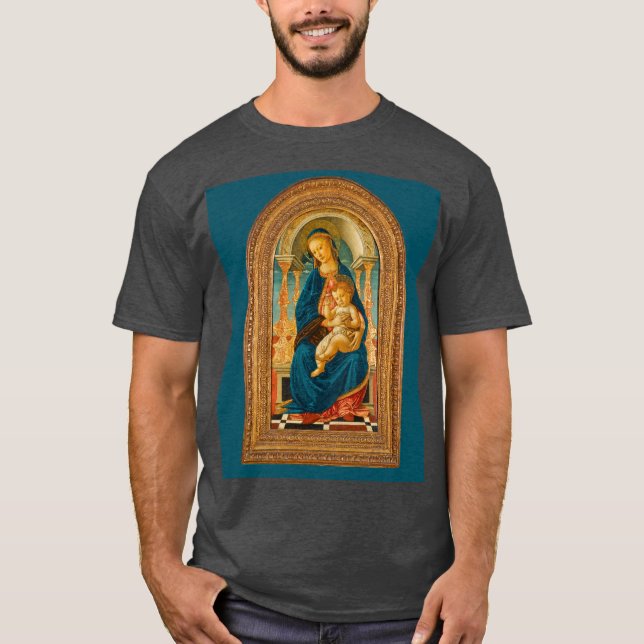 Botticelli (1445-1510) Madonna & Child Enthroned T Shirt (Framsida)
