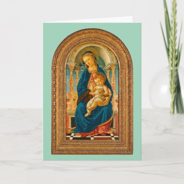 Botticelli (1445-1510) Madonna & Child Enthroned Tack Kort (Framsida)