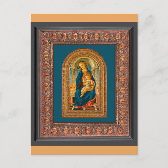 Botticelli (1445-1510) Madonna och Child Enthroned Vykort (Framsida)