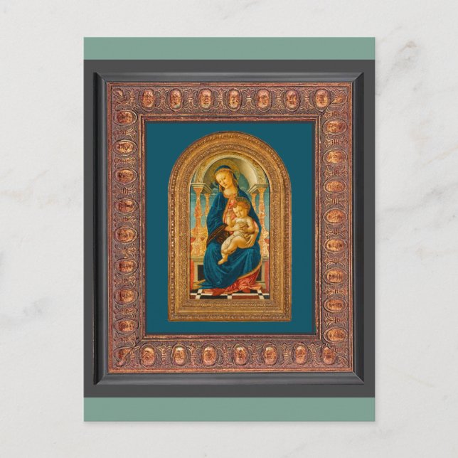 Botticelli (1445-1510) Tronande Madonna med barn Vykort (Framsida)