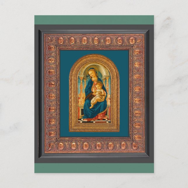 Botticelli (1445-1510) Tronande madonna med barn Vykort (Framsida)