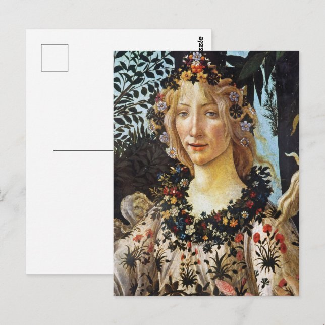 Botticelli Flora Vårens gudinna Blommig konst Vykort (Fram/baksida)