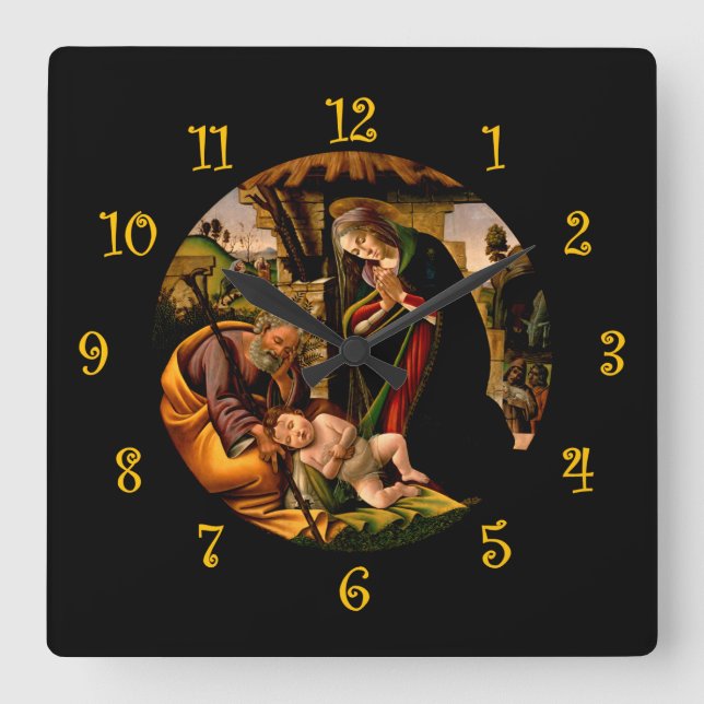 Botticelli ~ Kristus Child ~ Fyrkantig Klocka (Framsida)