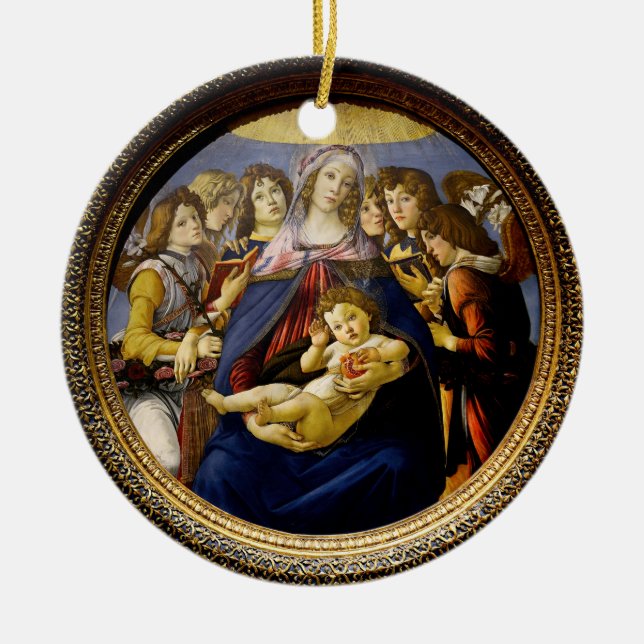 Botticelli Madonna från Pomegranate Child Änglar Julgransprydnad Keramik (Framsidan)
