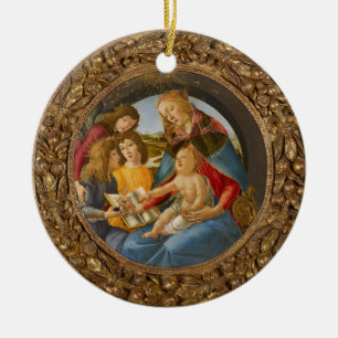 Botticelli Madonna Magnificat Barn 3 Änglar Bok Julgransprydnad Keramik