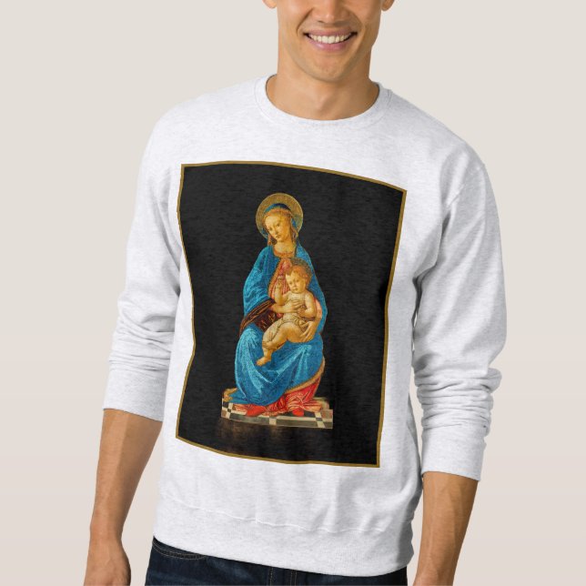 Botticelli Madonna och Child Enthroned Lång Ärmad Tröja (Framsida)