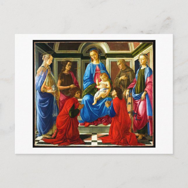 Botticelli Madonna och Child med 6 Saints 1470 Helg Vykort (Framsida)