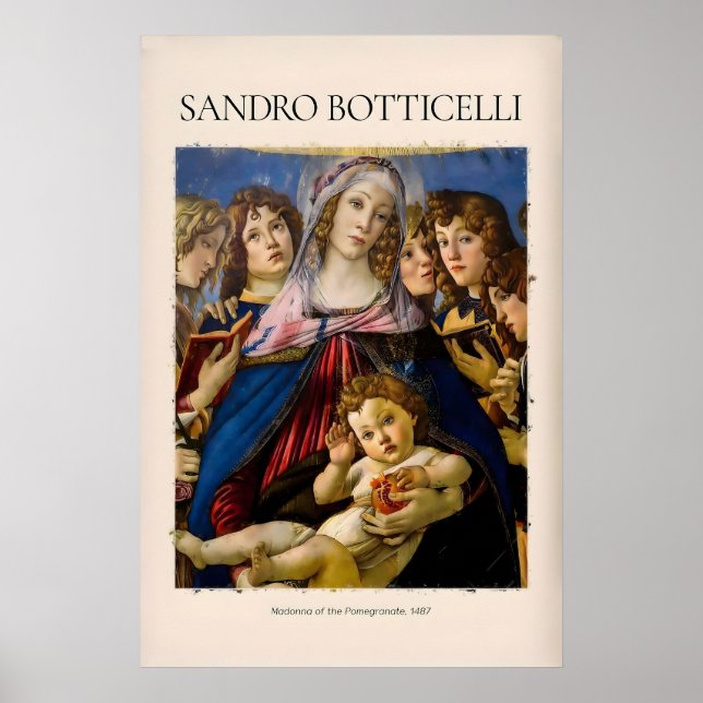 Botticelli Madonnan med granatäpplet Konsttryck Poster (Framsidan)