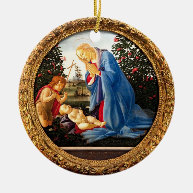 Botticelli Madonnan tillber barnet med Johannes Dö Julgransprydnad Keramik (Framsidan)