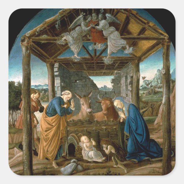 Botticelli - Nativitet, berömd-målning Fyrkantigt Klistermärke (Framsida)