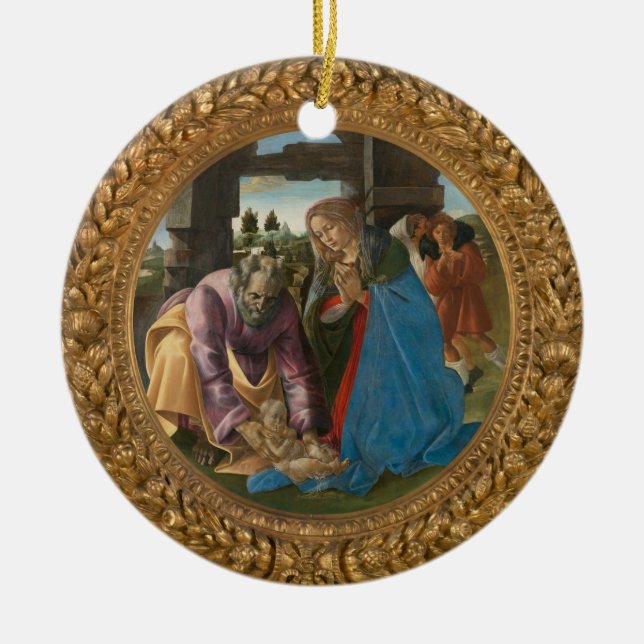 Botticelli Ntivity Virgin Mary Child Saint Joseph Julgransprydnad Keramik (Framsidan)
