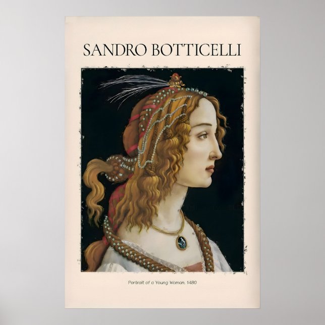 Botticelli Porträtt av en ung kvinna Simonetta Poster (Framsidan)